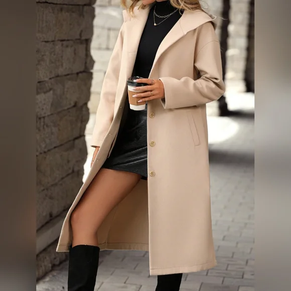 Button Up Long Sleeve Hooded Coat - Picture 4 of 7